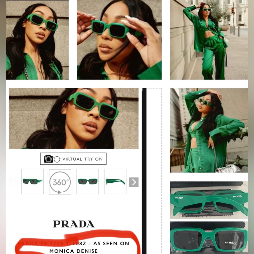 PRADA UNISEX GREEN SUNGLASSES AS SEEN ON CELEBS LIKE MONICA DENISE - Picture 3 of 16